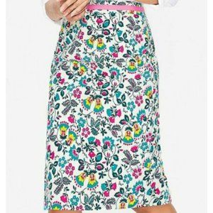 Boden Women's Size 2 Ivory Floral Pencil Skirt Exotic Garden Modern Fully Lined